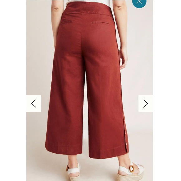 Anthropologie Brown Wide Leg Pants Side Buttons Sailor Linen Cotton High Rise - Picture 13 of 16